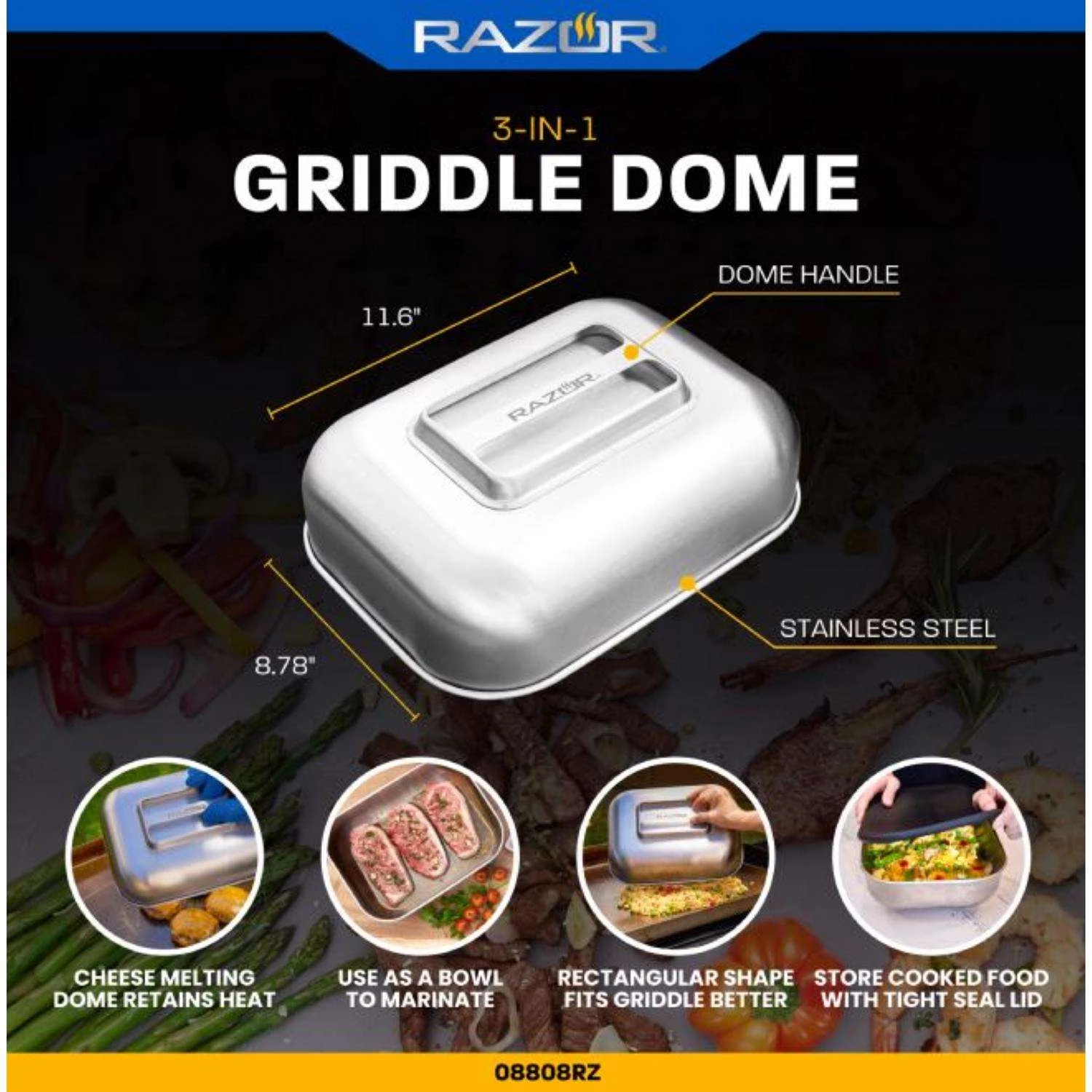 Razor Stainless Steel Flat Top Melting Dome 11.6 In. L X 8.78 In. W 1 Pk 3 Razor Stainless Steel Flat Top Melting Dome 11.6 In. L X 8.78 In. W 1 Pk - Image 3