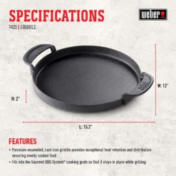 Weber Gourmet BBQ System Cast Iron/Porcelain Grill Top Griddle 15.2 In. L X 12 In. W 1 Pk -Webir Gas Grills Shop 809c2319 ece5 4ecb 82f7 72fc7c994464